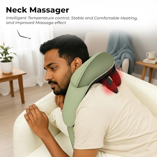 Image of Durafit91 Snap-On Neck Massager with Heat | Wireless Electric Neck and Shoulder Massager | Deep Tissue Vibration Massage Device for Pain Relief, Muscle Relaxation & Blood Circulation at Home & Travel