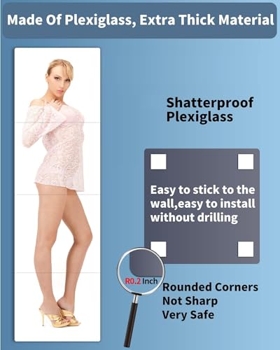 Image of Shatterproof Wall Mirror Full Length for Bedroom, Acrylic Gym Mirrors For Home, Extra Thick: 0.12 inch, 14 x 14 inch x 4 Pcs, Workout Mirrors Safe for Kids, Over The Door, Long Wall Mounted