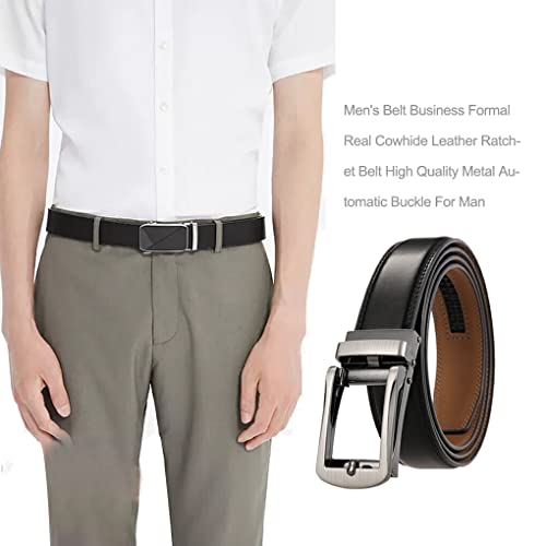 SUDNJIALQ Cinto de Couro Masculino Formal Casual Catraca Acessório de Moda Metal Automático Fivela D