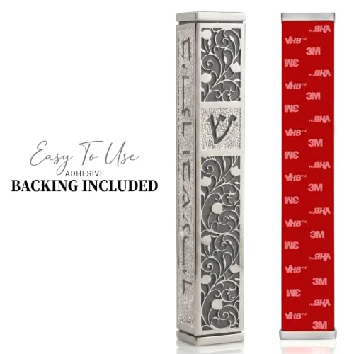 Image of SURI Mezuzah for Door with Scroll, 7 Inch Silver and Gray Mezuzah Case with Non Kosher Scroll Inside, Fits a up to 6 Inch Scroll, Includes Adhesive and Gift Box
