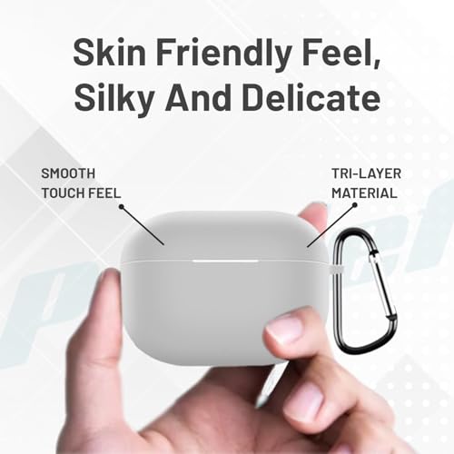 Image of Prolet New Silicone Case Compatible with Realme Buds T300, Soft Silicone 360 Full Protection Dust-Proof Shockproof Case Cover with Hook-Grey
