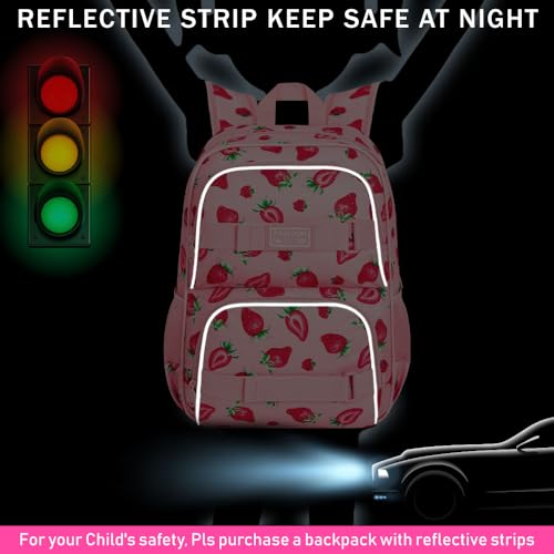 3PCS Backpack for Girls, 17" Water Resistant School Bag with Lunch Box, Cute Strawberry Bookbag Set for Women College Teenagers High Middle Elementary3