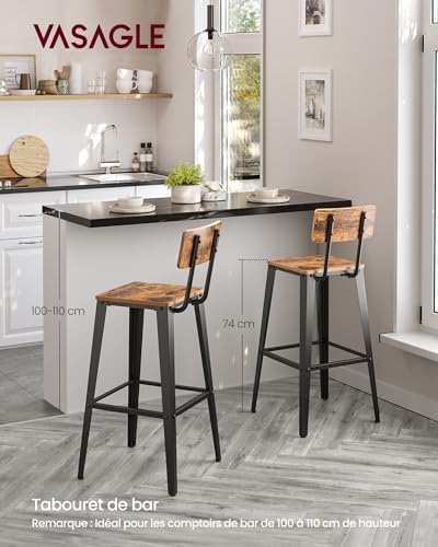 Lot 2 tabourets bar industriels dossier 103° VASAGLE