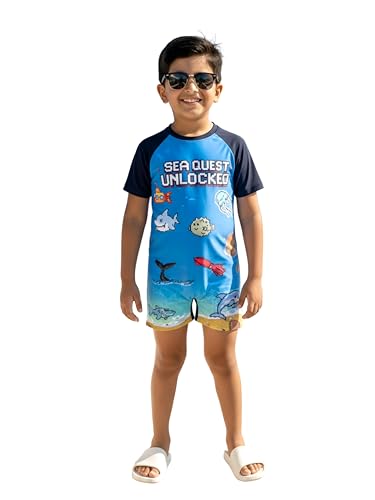Image of KiddoPanti Boys & Girls Half Sleeve Mid Thigh Length Swim Suit