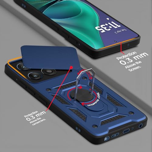 Image of Pikkme Back Cover for Motorola Moto Edge 60 Stylus 5G | 360 Protection Case | Sliding Camera Shield Cover & Ring Holder Stand D10 Tough Armor Bumper Case (Blue)