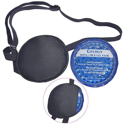 Cooling Eye Patches for Puffy Eyes, Pure Silk Ice Eye Patch, Single Eye Mask, Medical One Eye Cover Cold Hot Therapy Strabismus Lazy Eyes After Surgery Adult Kid Pirate Eyepatch (Black-New)