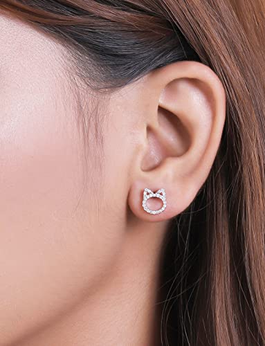 Dazzlingrock Collection 0.25 Carat (ctw) Round White Diamond Kitty Cat Stud Earrings for Her (Color I-J, Clarity I2-I3) in 925 Sterling Silver in Screw Back2