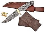 KNIFE MAKING KIT for Fixed Blade Hunting Knife- DIY Includes - Damascus Steel Knife Blank Blade with Brass Guard, Wenge Wood Handle Scales Blank, Pins Leather Sheath - Cool Gifts for Men, Birthday or Christmas Gifts, Hobby Kits (Kit-2)