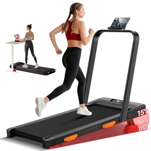 UMAY Tapis de Course Pliable Inclinable 15%, Tapis de Marche Pliable Inclinable 6 en 1 avec Moteur Silencieux, Walking Pad Charge Max 136KG