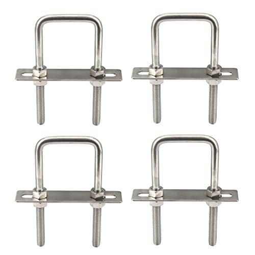 M6x30x55mm 304 Stainless Steel Square U Bolts with Hex Nuts,Frame Plate,Round Washers (4 Pieces)