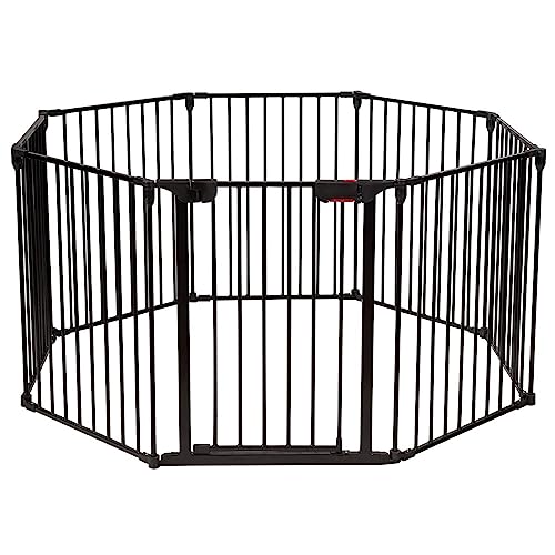 COSTWAY Baby Kaminschutzgitter klappbar, inkl. 8 Elementen, 480 x 74 cm, Laufgitter mit Sicherheitstür, Ofenschutzgitter inkl. Wandhalterung, Konfigurationsgitter aus Metall, Absperrgitter (Schwarz)