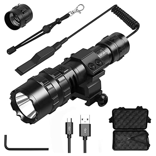 A plus Tactical Flashlight 3000 Lumens L2 LED Hunting Gear Weapon Light with Picatinny Rail Mount and Remote Pressure Switch, 5 Modes Waterproof with Hexagon Screwdriver,Rechargeable Battery for AR15