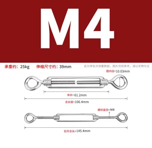 Tensor de cable con tensores de alambre, 10 piezas M4 a M14 gancho y gancho/O a O tensor de alambre de acero inoxidable 304 ojo y ojo tensor de cuerda para jardín (M4) miniatura 2