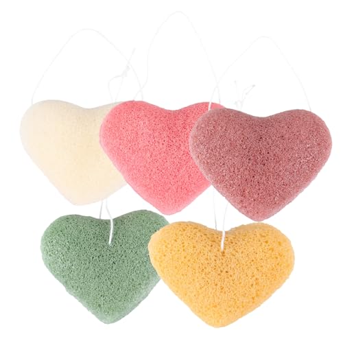 ARTSEWPLY 5Pcs Heart Shape Deep Cleansing Face Wash Sponges Exfoliating for Gentle Skin Care Oil Removal and Makeup Cleansing for Daily Use