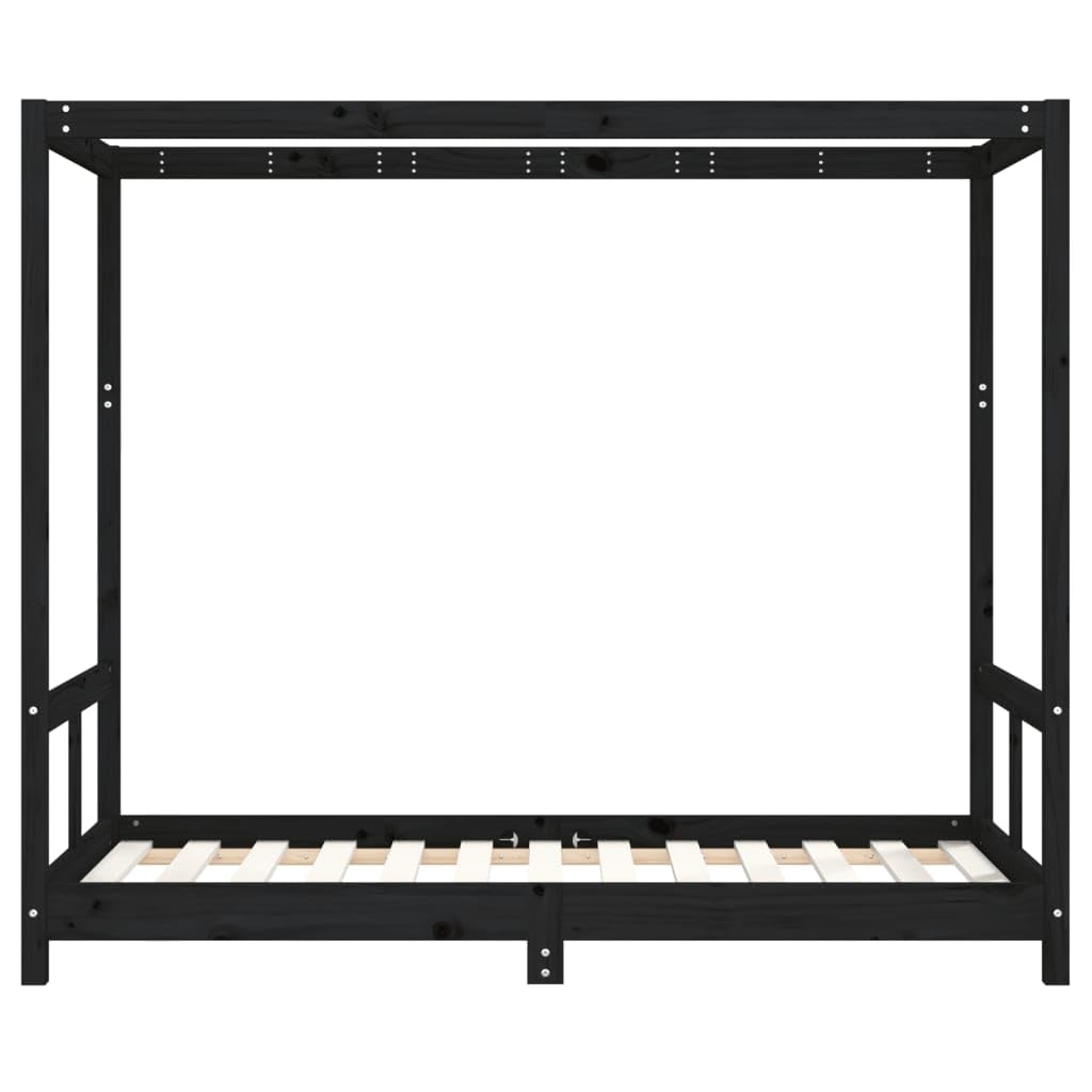 VidaXL Tipi-Kinderbett Aus Massivholz – Hausbett Für Kleinkinder Ab 4 Jahren, 80x160 Cm (Schwarz)