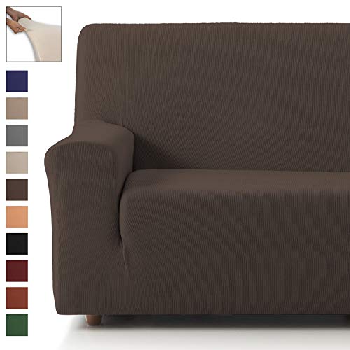 Eiffel Textile Protector Cubresofá Elástico Adaptable Rústica Funda Sofá 3 Plazas, 50% Poliéster, Marrón