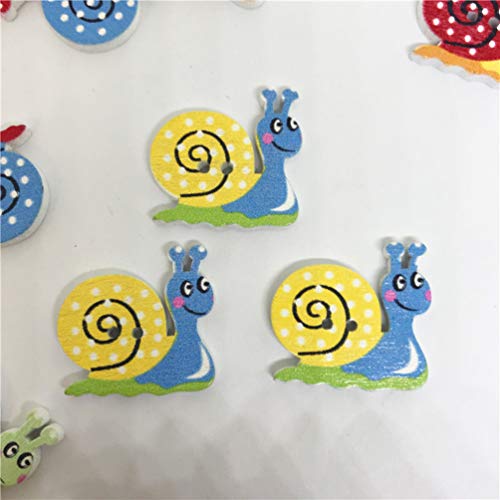 EXCEART 50 Pcs Wooden Snail Buttons Snails Painted 2 Hole Scrapbooking Sewing Wood Buttons Cartoon Animal Buttons Colorful Snail DIY Snaps Wooden Snaps Buttons for Kniting Craft (Assorted Color) - Image 2