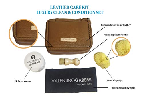 Valentino Garemi Luxury Leather Care Kit – Ultimate Gift Set to Clean Condition Delicate Fine Designer Name Leathers of Shoes Purse Handbags Belts Gloves Clothes (Brown Case)