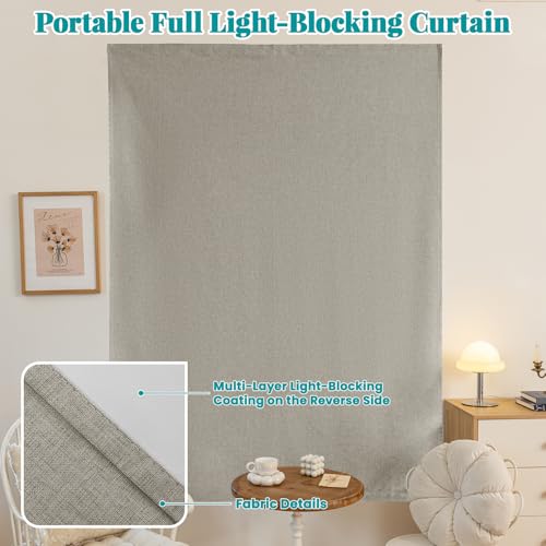 Image of 100% Blackout Adhesive Blackout Curtains- Self Stick Shades Window Blinds Curtains No Rod Needed Easy to Hang Curtain, Use for Bedroom, Kitchen, Home Office, W52 x L84 inch, 1 Panel, Light Brown