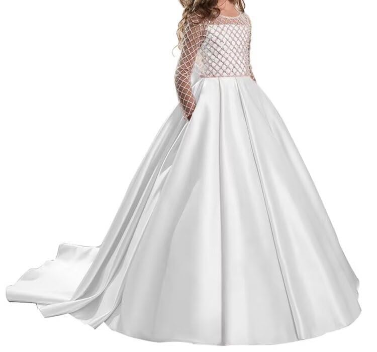 Flower Girl Princess Pageant Dress Button Satin Ball Gowns Kids Wedding Formal Dress