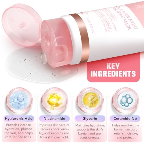 Mascarilla de Colágeno Nocturna – Mascarilla Hidratante Tipo Peel Off para la Noche, con Niacinamida y Ceramida, Apta para Todo Tipo de Piel - imagen 7