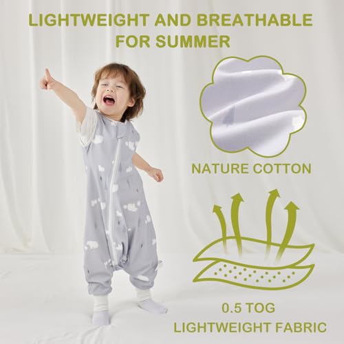 Nivolltha 0.5 TOG Baby Sleeping Bag with Legs, 100% Cotton, Super Soft Summer Sleep Sack for Toddlers Bear, XS - Image 3