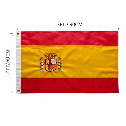 Miniatura 2 de Bandera España Grande Para Exterior 60x90cm Bordado De Y Rayas Cosidas Bandera De España Balcón Reforzada Y Con 2 Ojales Metálicos Spain Flag