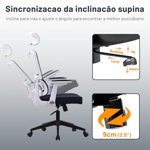 Cadeira Ergonômica para Escritório com Encosto e Apoio de Cabeça Ajustáveis, Tela Respirável, Suport