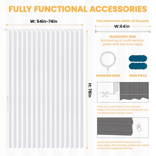 Image of AJAZZ Blackout Accordion Doorway Curtain Set with Curtain Rods Adjustable 28-63 inch Long Magnetic Door Curtain Patio Door Invisible Folding Door for Bedroom Living Room (1 Pack, 72 W x 78 L, White)
