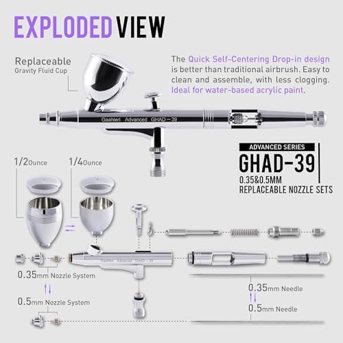 Gaahleri ADVANCED SERIES GHAD-39 Airbrush Kit, Airbrush Gun Dual-Action Gravity 1/2 & 1/4 Oz Fluid Cup thumb #2