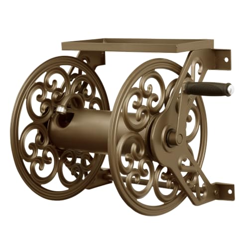 Liberty Garden 708 Steel Decorative Wall Mount Garden Hose Reel, Holds 125-Feet of 5/8-Inch Hose - Bronze