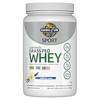 Garden of Life SPORT Whey Protein Powder Vanilla, Premium Grass Fed Whey Protein Isolate plus Probiotics for Immune System Health, 24g Protein, Non GMO, Gluten Free, Cold Processed - 20 Servings