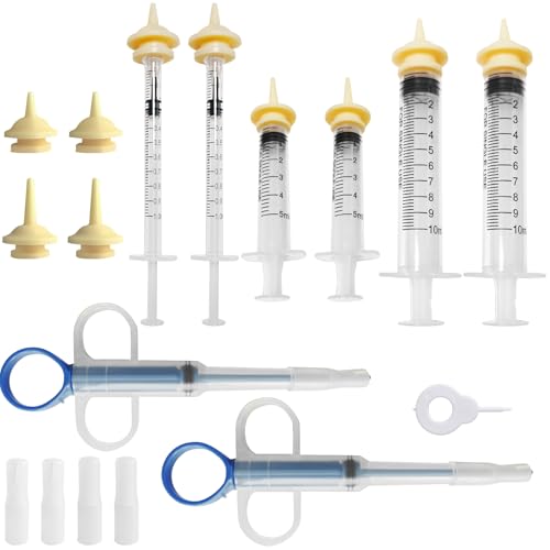 Tabletteneingeber Katze mit Haustier Fütterung Silikon Nippel Set | Umfangreiches Komplettset mit 6 Spritzen (1ml/5ml/10ml), Applikator und...