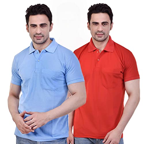 Image of SMAN Men's Polo T-Shirt Regular Fit Half Sleeve Multi Color Combo Pack of 2