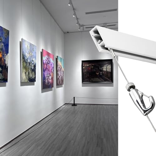 Colgar Cuadros Kit de Colgado de Arte con Riel de Galería, Exhibición de Fotos con Riel para Cuadros, Colgadores para Cuadros with Cuerdas de Nylon, Colgar Espejos(9.8'/3m Cable,24'/61cm Track)