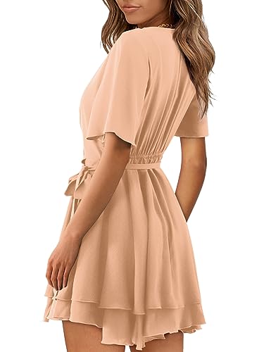 Image of Women Wrap Dress Casual Mini V Neck Fall Long Sleeve Wedding Guest Dresses with Belt