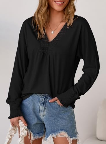 Dokotoo Women's Casual V Neck Long Sleeve Shirts Loose Tunic Tops Business Tee Blouses4