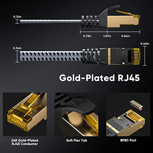 Ariskeen Cat 8 Ethernet Cable 6 Ft 2 Pack, Nylon Braided High Speed Cat8 Network Lan Patch Cord, 40Gbps 2000Mhz Shielded Rj45 Flat Internet Cable In Wall, Indoor & Outdoor For Modem/Router/Pc (Grey) #TOP5