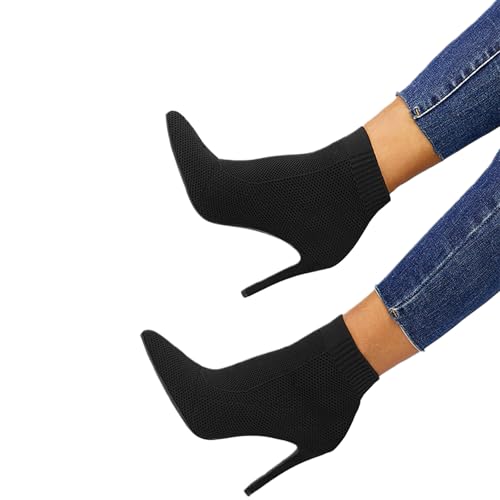 Pointed Toe Stiletto Ankle Boots for Women Trendy 4 in High Heel Sock booties3