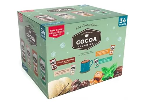 Cocoa Classics Hot Cocoa Mix Variety Pack – 34 Count, 4 Flavors: Chocolate Supreme, Dark Chocolate, Salted Caramel & Mint, Rich and Creamy Hot Chocolate Assortment