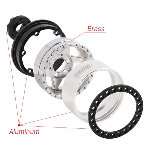 INJORA 1.9 Beadlock Felge - 143g Super Heavy Messing & Aluminium Deep Dish Felge für 1/10 RC Crawler SCX10 TRX4 VS4-10 Gen8,Silber