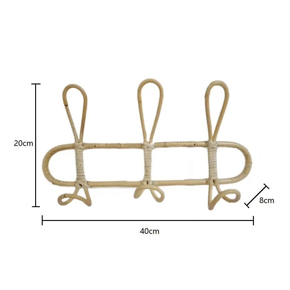 Perchero de Ratán Tejido de 3 Ganchos 40 cm - Colgador de Pared Natural para Toallas