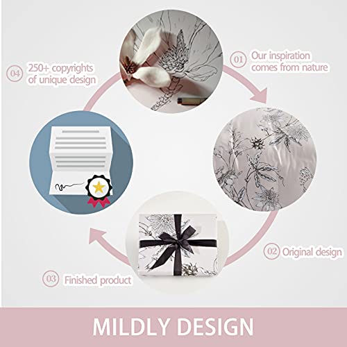 MILDLY 100% Long-Staple Cotton Duvet Cover Set Light Pink Elegant Floral Pattern Printed Comforter Cover 3pcs, Ultra Soft & Breathable Bedding Set