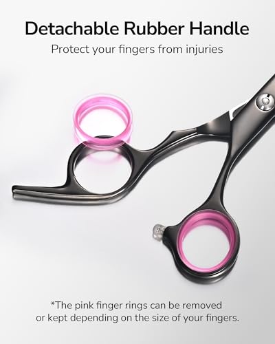 Image of Hair Cutting Scissors, ULG Professional Hair Scissors 6.5 inch Right-Hand Razor Edge Barber Shears Salon Hair Cutting Shears Made of Japanese Stainless Steel, Hand Sharpened Black-Pink