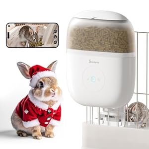 Hanging Automatic Rabbit Feeder with 1080P Camera, 62oz Storage, Multiple Pet Cage Compatibility, Customized Feeding Schedule- Perfect for Ferrets, Cats, Guinea Pigs, Chinchilla and Hedgehog