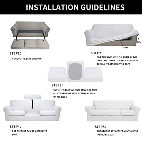 Image of Easy-Going 4 Pieces Stretch Soft Couch Cover for Dogs - Washable Sofa Slipcover for 3 Separate Cushion Couch - Elastic Furniture Protector for Pets, Kids (Sofa, Snow White, Large) | Sofa Slipcover for Stretch 3 Separate Sectional Cushion Couch - Furniture Protector for Pets, Kids Snow White