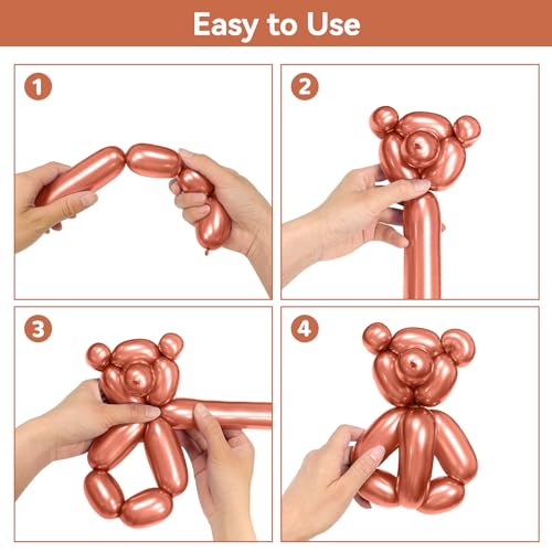Image of Metallic Rose Gold Long Balloons Premium 260 Twisting Animals Magic Balloons for Birthday Kids Wedding Party Supply 100pcs