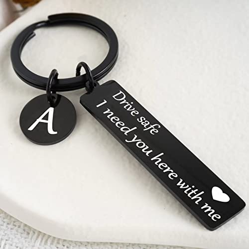 Vickhu Drive Safe Keychain For Boyfriend ,26-Letter Keychain,Gifts For Boyfriend On Bithday Christmas Valentines Day (Black Letter A) #TOP1