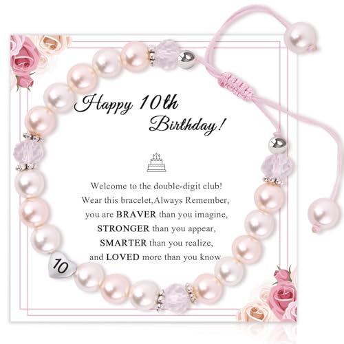 Birthday Gifts for Girls Bracelets, Beaded Bracelets as 1 3 4 5 6 7 8 9 10 11 Year Old Girl Birthday Girls Presents, Adjustable Pearl Bracelet with Letter as Birthdays Girl for Daughter Niece