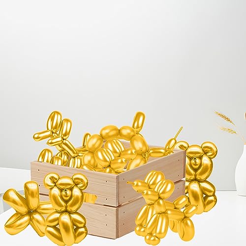 Image of 100Pcs Gold 260 Balloons, Long Balloon for Tying Balloon Arch, Latex Animal Long Skinny Twisty Magic Balloon Twisting Kit for Thanksgiving Halloween Christmas Valentines Day Party Decorations Supplies